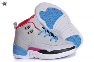 Meilleures Air Jordan 12 Blanc Bleu Rose Enfant