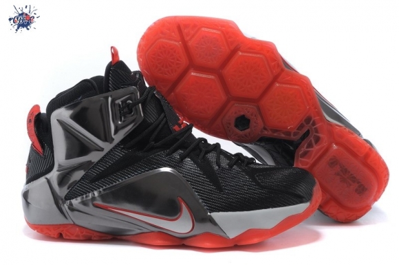 Meilleures Nike Lebron 12 Noir Gris Rouge